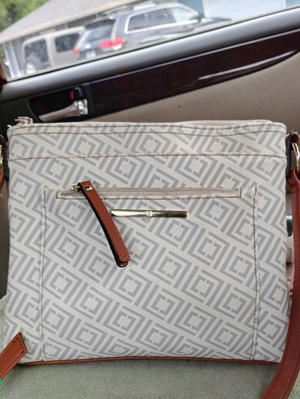 Liz Claiborne White and Brown Geometric Crossbody Bag